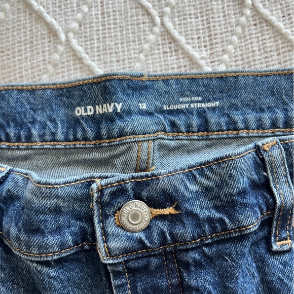 High Waisted Button Fly Slouchy Straight Ripped Jeans Size 12 Regular Length - Picture 7 of 8